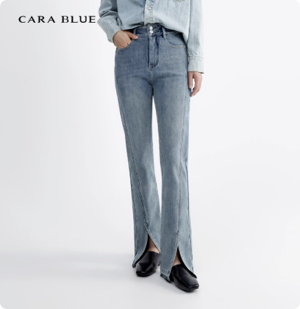 CARABLUE 休闲开叉直筒牛仔裤 KB233MJP0002