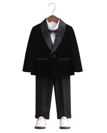 男童秋季英伦风丝绒纯色西装礼服套装宴会钢琴表演服